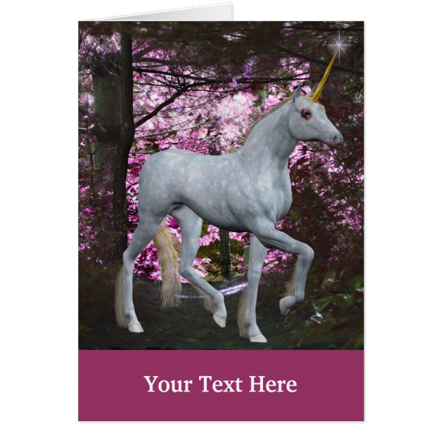 Vitt Unicorn Forest Fantasy Horse Photo Card Hälsningskort (Framsidan)