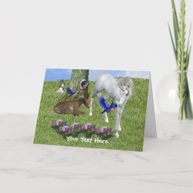 Vitt Unicorn- och Friends Animal Photo Card Kort (Framsida)