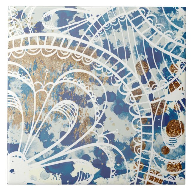 Vitt, vackra grått-kopparstav av mönster kakelplatta (Framsidan)