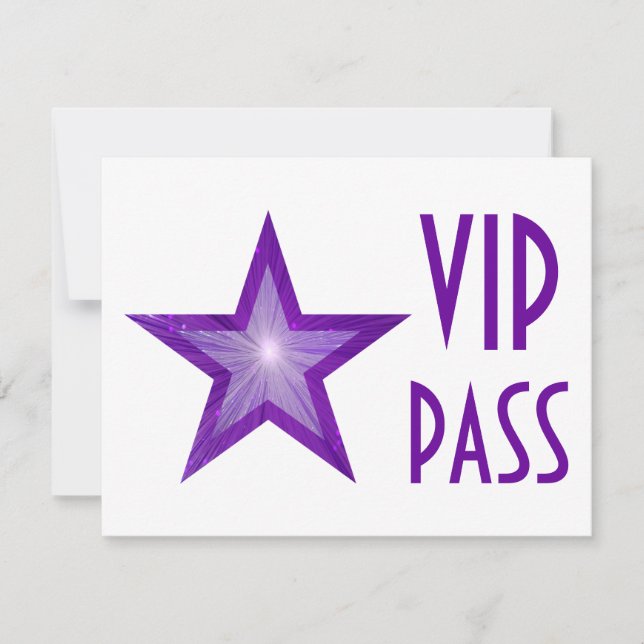 Vitt vågrät för VIP PASS-inbjudan till lila Star Inbjudningar (Framsida)