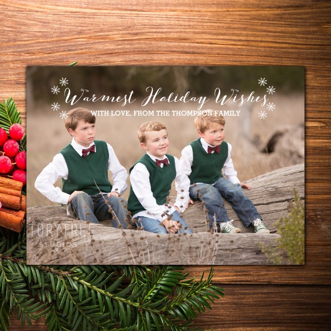 Vitt, varmaste fotopapport för Önskemål, platt kor Julkort (White Warmest Holiday Wishes Photo Card)