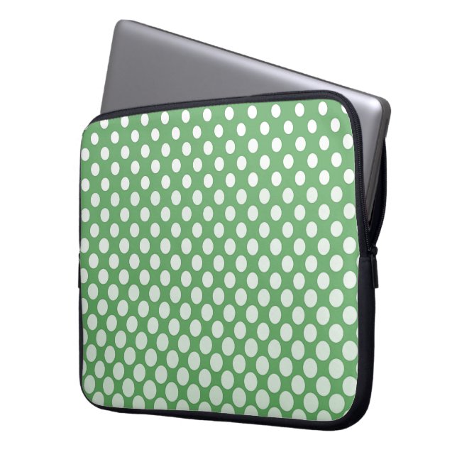 Vitt vattenfall av cirklar på limegrön laptop sleeve (Framsidan Vänster)