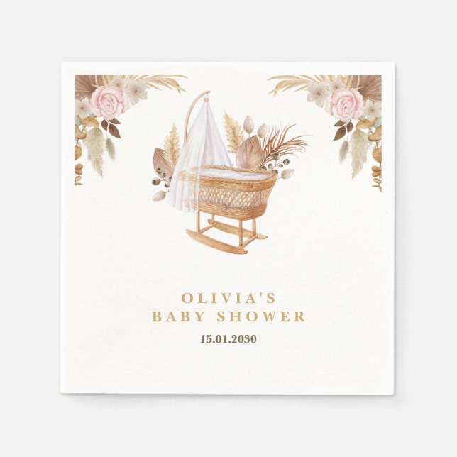 Vitt vattenfärgsblomma Blomsterbabyskal för ljus i Pappersservett (Framsidan)