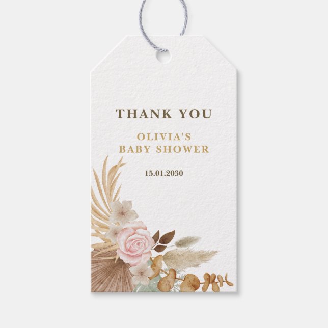 Vitt vattenfärgsblomma Blomsterbabyskal för ljus i Presentetikett (Framsidan)