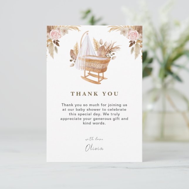 Vitt vattenfärgsblomma Blomsterbabyskal för ljus i Tack Kort (Stående Fram)