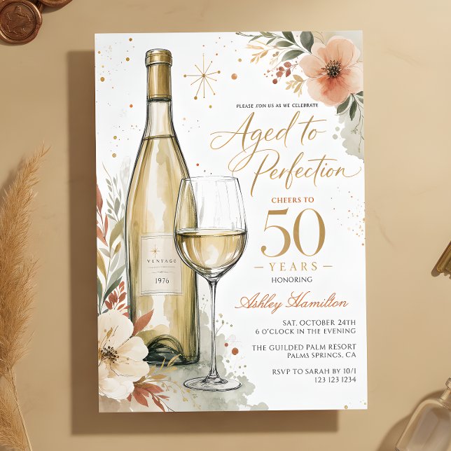Vitt vin åldrat till perfektion 50-årsdag inbjudningar (Skapare uppladdad)