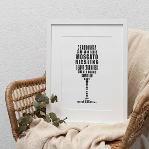 Vitt vin typografi konst i svart och vitt poster