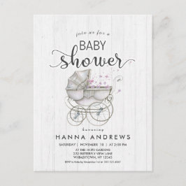 Vitt virke & Carriage Girl Baby Shower-inbjudan Inbjudan Vykort
