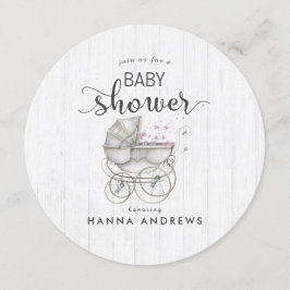 Vitt virke & Carriage Girl Baby Shower-inbjudan Inbjudningar