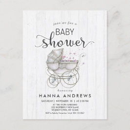 Vitt virke & Carriage Girl Baby Shower-inbjudan Inbjudningar