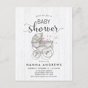 Vitt virke & Carriage Girl Baby Shower-inbjudan Inbjudningar