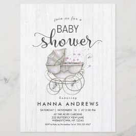 Vitt virke & Carriage Girl Baby Shower-inbjudan Inbjudningar
