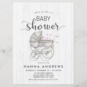 Vitt virke & Carriage Girl Baby Shower-inbjudan Inbjudningar