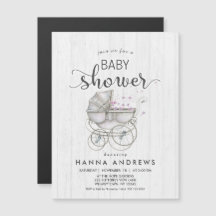 Vitt virke & Carriage Girl Baby Shower-inbjudan