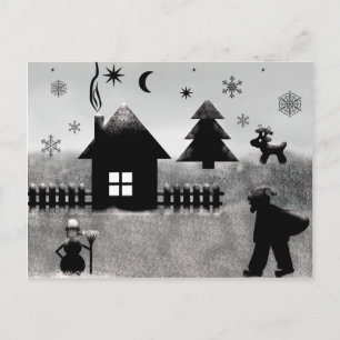 Vitt vykort för svart och vit jul