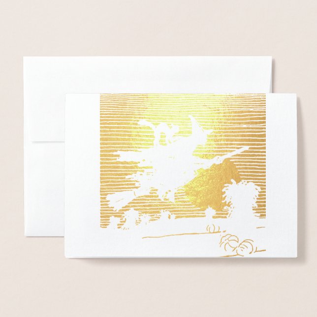 VITTA PÅ ETT BROOM HAPPY HALLOWEEN REAL Foil Card Folierat Kort (Framsida med kuvert)