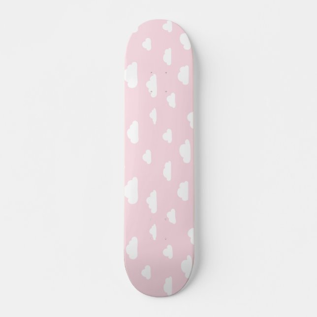 Vittecknaden fördunklar på rosa bakgrundsmönster skateboard bräda 19,5 cm (Framsida)