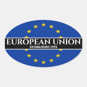Vittext Europeiska unionen 1992 Flagga Ovalt Klistermärke