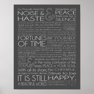 Vittext för Desiderata 11x14 på grått Poster