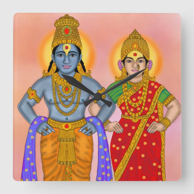Vitthal Rukmini-klocka Fyrkantig Klocka (Framsida)