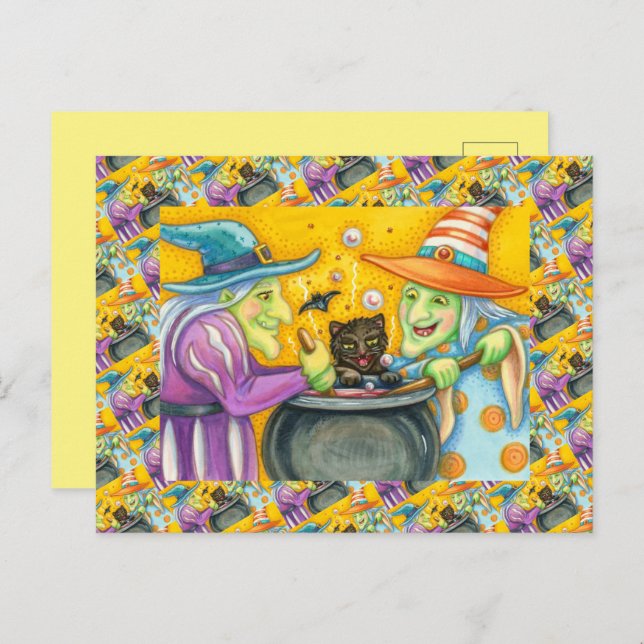 VITTMETODER, SVART KAT- OCH HALLOWEEN-BREW HELG VYKORT (Fram/baksida)