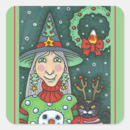 VITTNAD I SNÖGUBBE SWEATER, SVART CAT JULAFTON HAL FYRKANTIGT KLISTERMÄRKE