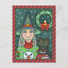 VITTNAD I SNÖGUBBE SWEATER, SVART CAT JULAFTON HAL HELG VYKORT