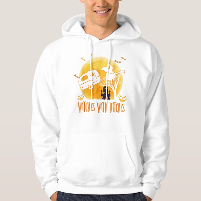 Vittnen med Hitches Funny Halloween Camping Hoodie (Framsida)