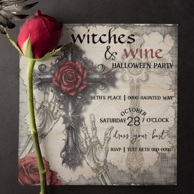 Vittnen och Vin Halloween fest (Halloween party witches and wine with celtic cross and red rose Victorian style and customizable. )