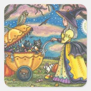VITTON, BLACK CAT BABY BUGGY STICKERS LAKAN Square Fyrkantigt Klistermärke