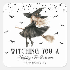 Vittra dig en happy halloween Witch Fyrkantigt Klistermärke