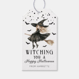 Vittra dig en Happy halloween Witch Presentetikett