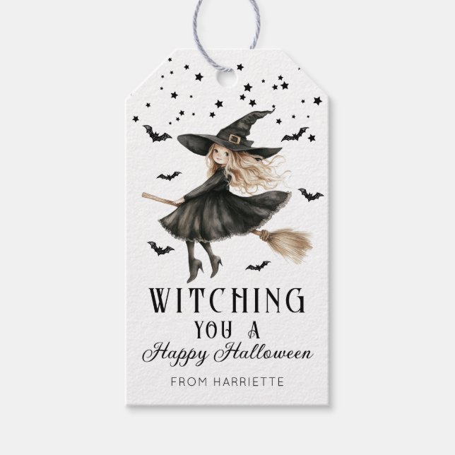 Vittra dig en Happy halloween Witch Presentetikett (Framsidan)