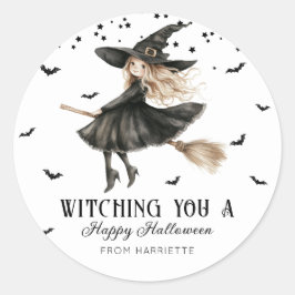 Vittra dig en happy halloween Witch Runt Klistermärke