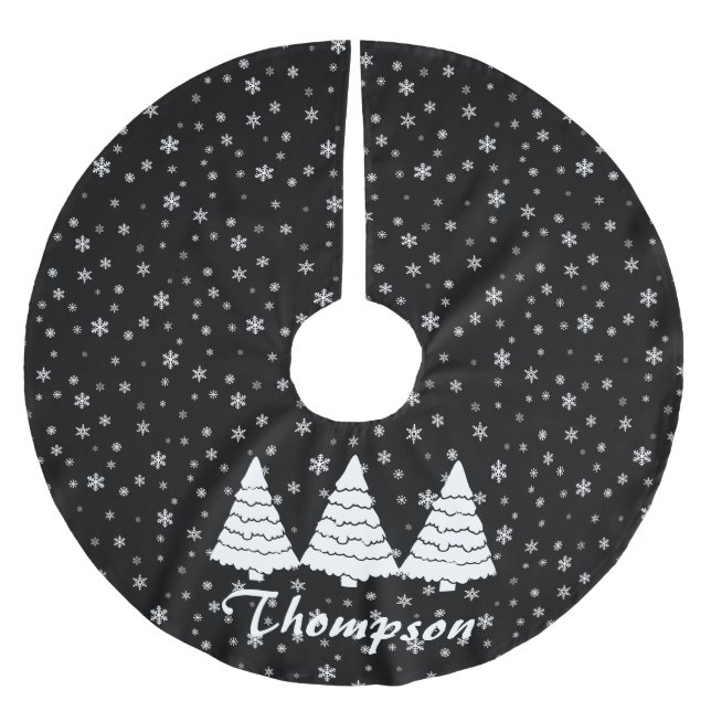 Vitträd på svart julgransmatta borstad polyester (Framsidan)