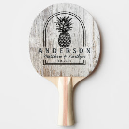 Vittrad Vit Tvätt Ananas Bröllopsbåge & Namn Pingisracket