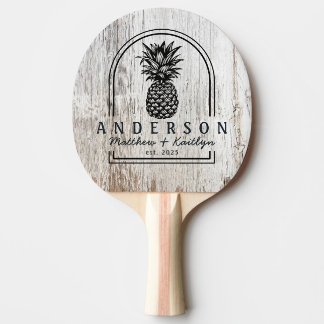 Vittrad Vit Tvätt Ananas Bröllopsbåge & Namn Pingisracket (Framsidan)