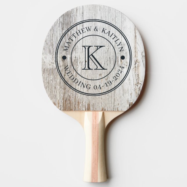 Vittrad Vittrad Trä Bröllopsmonogram Pingisracket (Baksidan)
