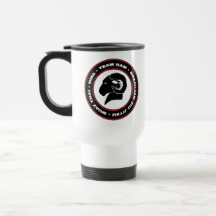 Vittravel mug, svart och rött RAMMAR logotypen Resemugg