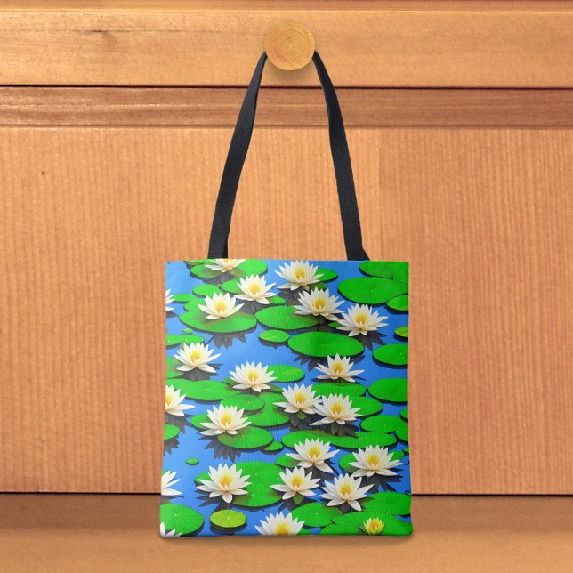 Vittsköttegranatsäck Tygkasse (Tote bag with white water lilies)