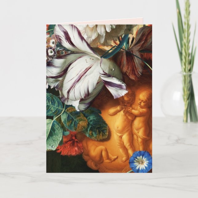 VITTULIPS, ANEMONER OCH CUPIDS Valentindag Helgkort (Framsida)