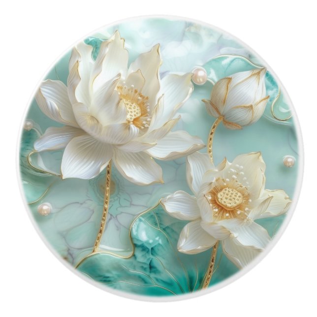 Vitturkos Aquamarine Guld Lotus Lily Flower Knopp (Framsidan)