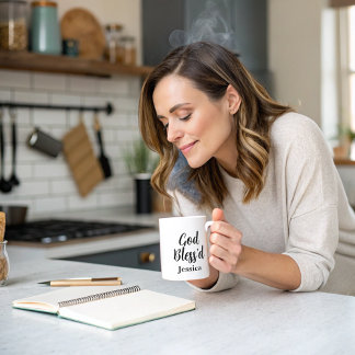 Vittypografi för inspirationsfras från välsigna di kaffemugg