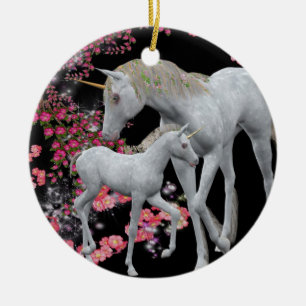 VitUnicorn och fölfantasiprydnad Julgransprydnad Keramik