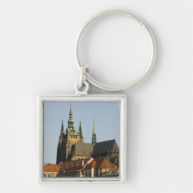 Vituskatedralen och Prag slott, en av Fyrkantig Silverfärgad Nyckelring (Framsidan)