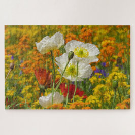 Vitvallmo som odlas runt färgade blommor pussel
