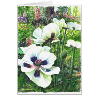 Vitvallmon blommar i fält hälsningskort