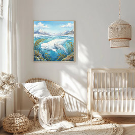 Vitvalshona och Kalvföräldraskap Nursery Poster