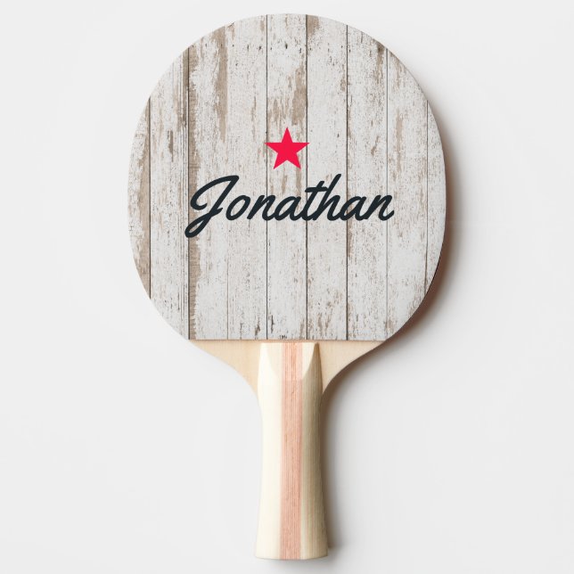 Vitvaskade Träbrädor Vintage Stjärna Signatur Pingisracket (Framsidan)