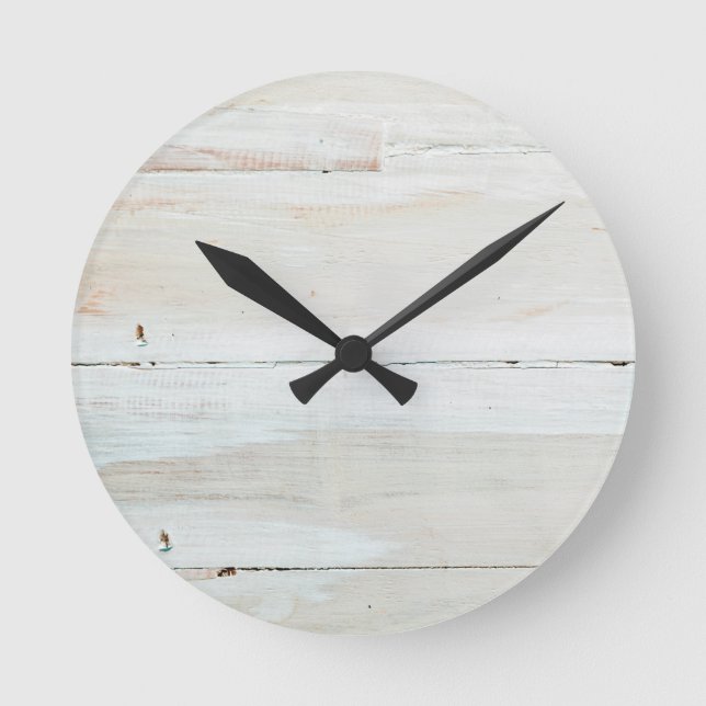 Vitvingad barn Wood White Woodgrain Rund Klocka (Framsida)